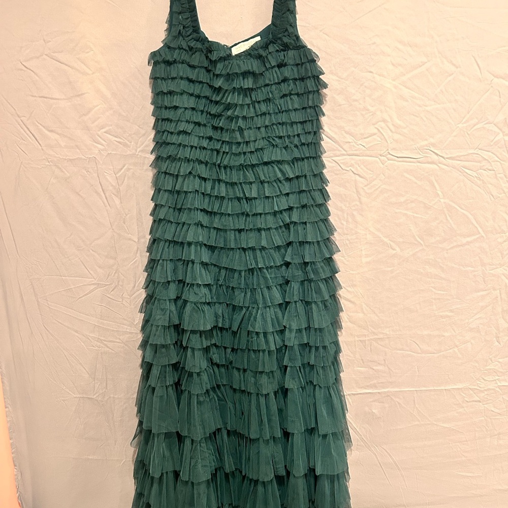 Mac Duggal Teal Layered Maxi Dress